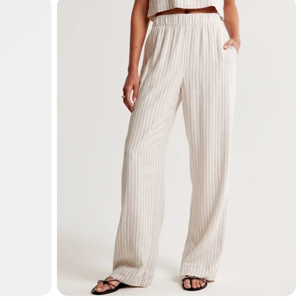 Abercrombie & Fitch women’s medium linen- blend pull on pant tan and white